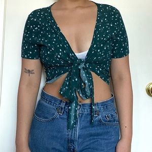Brandy Melville green flower wrap top, can be styled many ways!